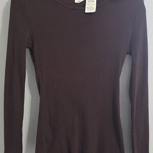 No Boundaries Ribbed Long Sleeve Top - Deep Brown